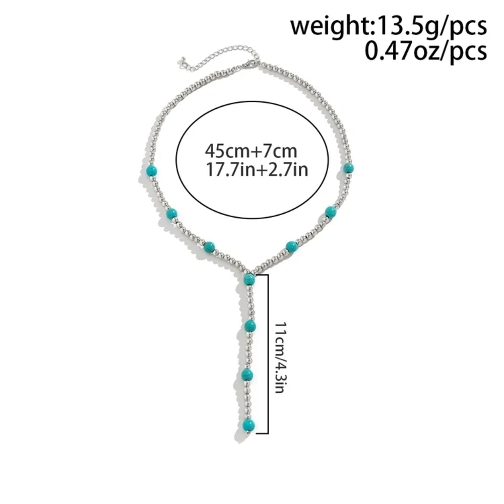 Elegant Turquoise and Silver Beaded Necklace - Picture 5 of 5